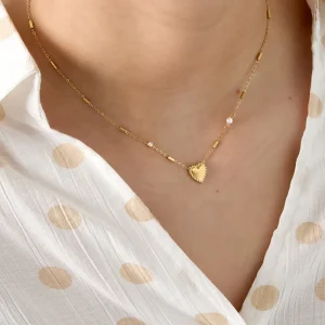 Ketting met parel, steentje en statementhart